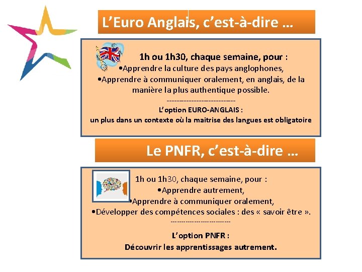 L’Euro Anglais, c’est-à-dire … . 1 h ou 1 h 30, chaque semaine, pour