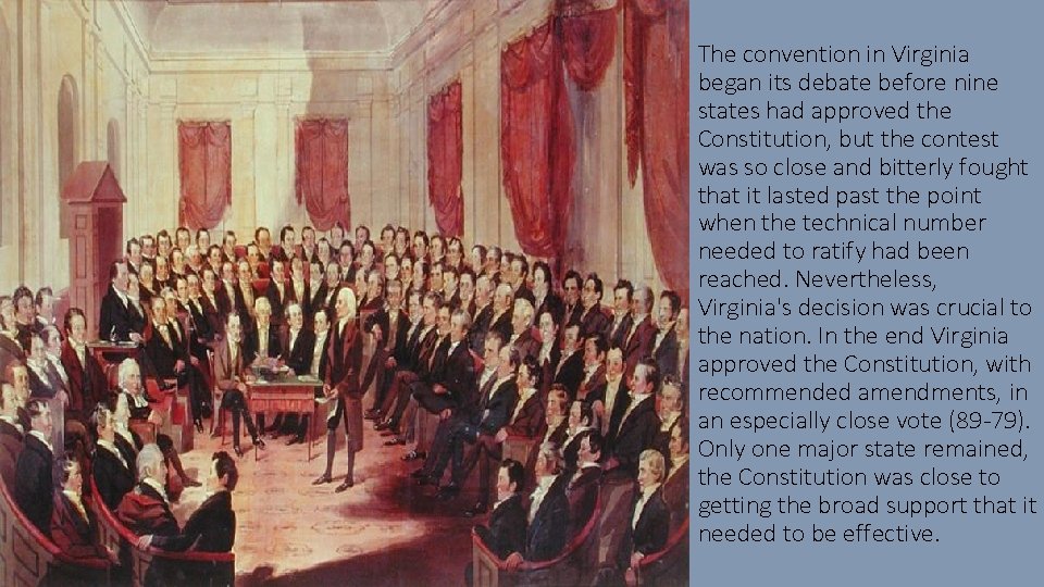 The convention in Virginia began its debate before nine states had approved the Constitution,