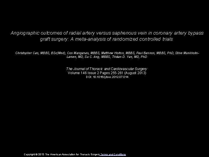 Angiographic outcomes of radial artery versus saphenous vein in coronary artery bypass graft surgery: