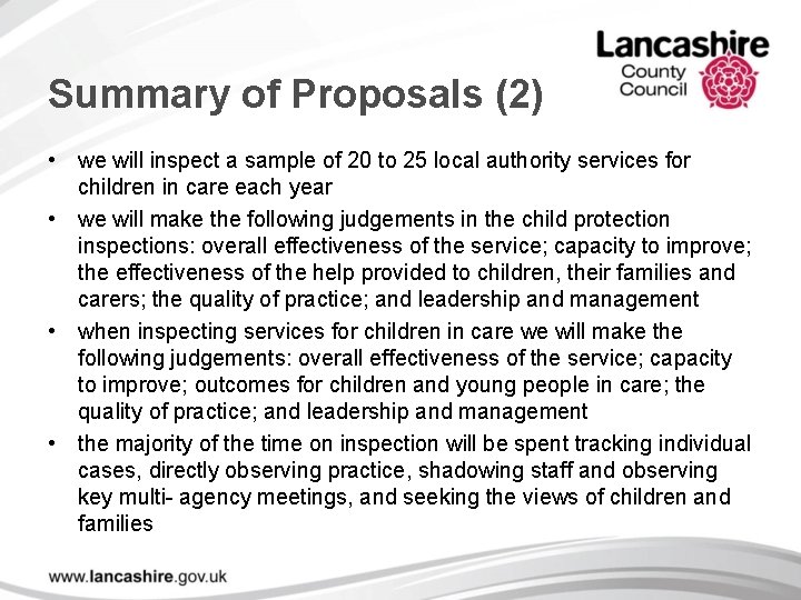 Summary of Proposals (2) • we will inspect a sample of 20 to 25