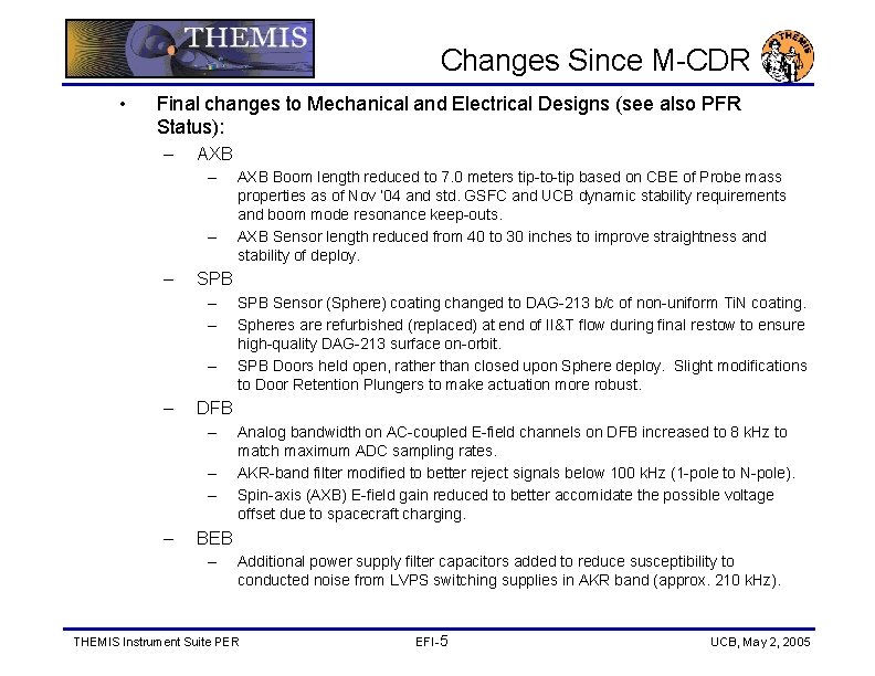Changes Since M-CDR • Final changes to Mechanical and Electrical Designs (see also PFR