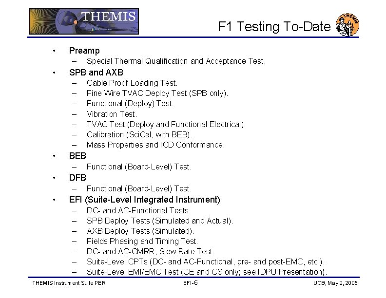 F 1 Testing To-Date • Preamp – • SPB and AXB – – –