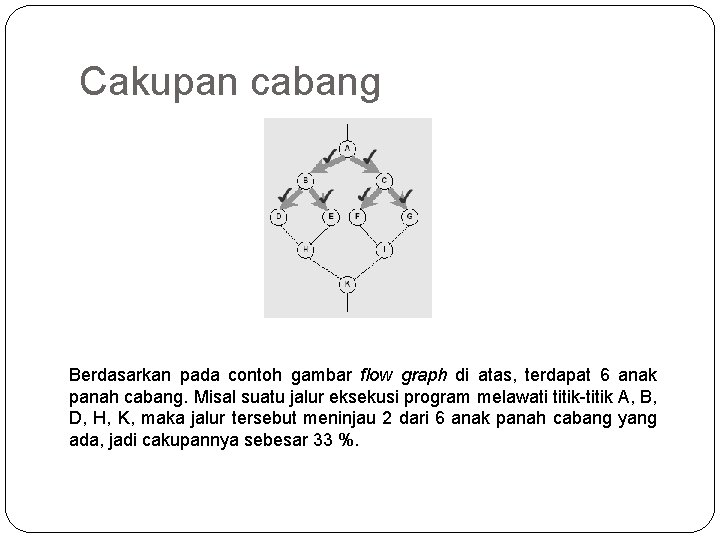 Cakupan cabang Berdasarkan pada contoh gambar flow graph di atas, terdapat 6 anak panah