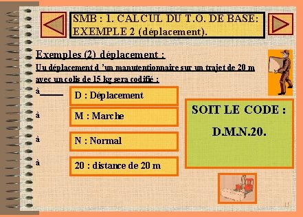 SMB : 1. CALCUL DU T. O. DE BASE: EXEMPLE 2 (déplacement). Exemples (2) SMB : 1. CALCUL DU T. O. DE BASE: EXEMPLE 2 (déplacement). Exemples (2)