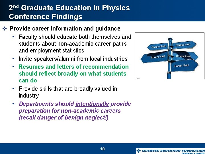 2 nd Graduate Education in Physics Conference Findings v Provide career information and guidance