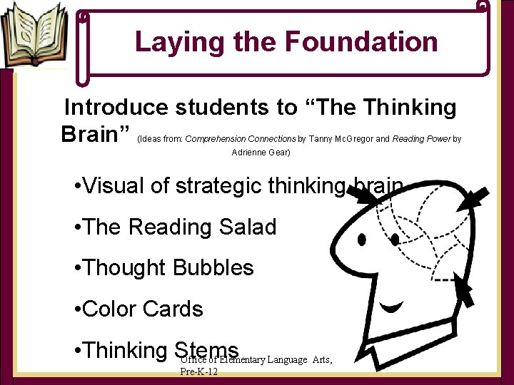 Laying the Foundation Introduce students to “The Thinking Brain” (Ideas from: Comprehension Connections by Laying the Foundation Introduce students to “The Thinking Brain” (Ideas from: Comprehension Connections by