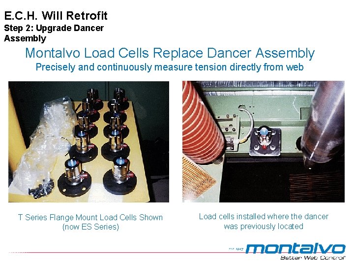 E. C. H. Will Retrofit Step 2: Upgrade Dancer Assembly Montalvo Load Cells Replace E. C. H. Will Retrofit Step 2: Upgrade Dancer Assembly Montalvo Load Cells Replace