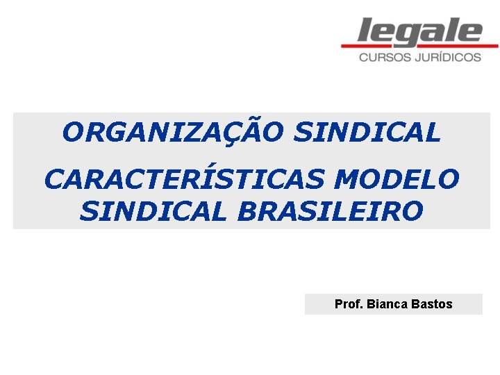 ORGANIZAÇÃO SINDICAL CARACTERÍSTICAS MODELO SINDICAL BRASILEIRO Prof. Bianca Bastos 