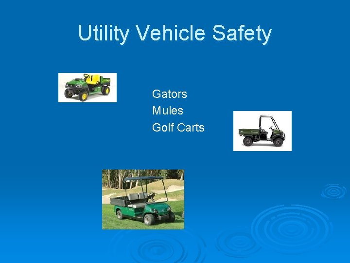 Utility Vehicle Safety Gators Mules Golf Carts 