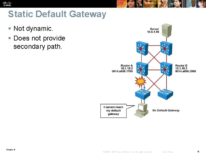 Static Default Gateway § Not dynamic. § Does not provide secondary path. Chapter 5