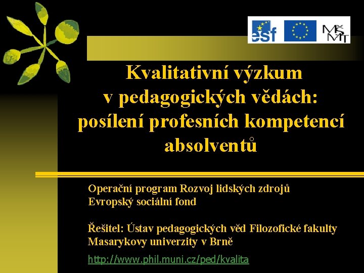 Kvalitativní výzkum v pedagogických vědách: posílení profesních kompetencí absolventů Operační program Rozvoj lidských zdrojů