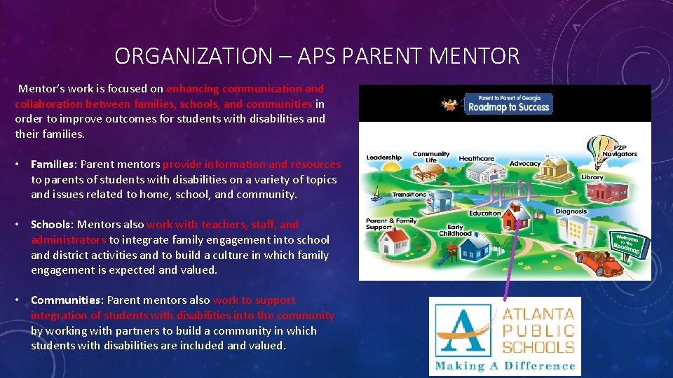 ORGANIZATION – APS PARENT MENTOR Mentor’s work is focused on enhancing communication and collaboration