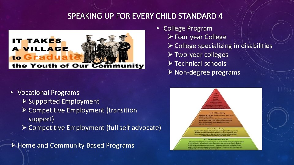 SPEAKING UP FOR EVERY CHILD STANDARD 4 • College Program Ø Four year College