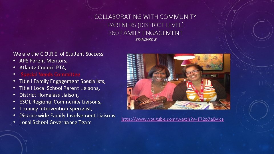 COLLABORATING WITH COMMUNITY PARTNERS (DISTRICT LEVEL) 360 FAMILY ENGAGEMENT STANDARD 6 We are the