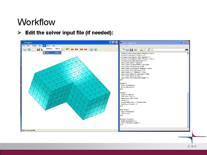 Workflow Edit the solver input file (if needed): 