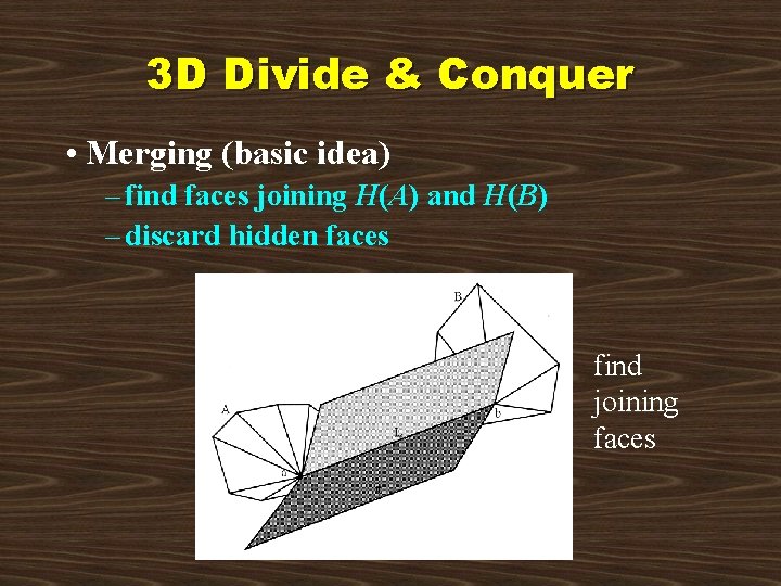 3 D Divide & Conquer • Merging (basic idea) – find faces joining H(A)