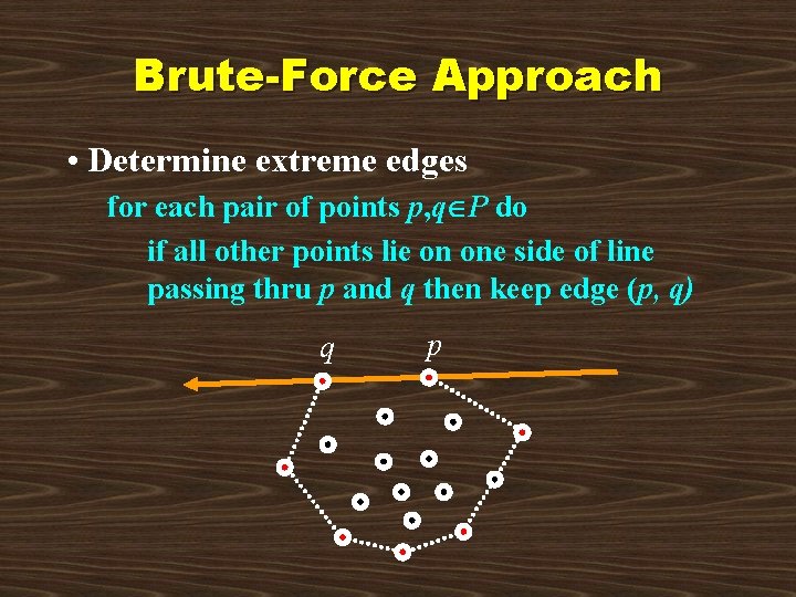 Brute-Force Approach • Determine extreme edges for each pair of points p, q P