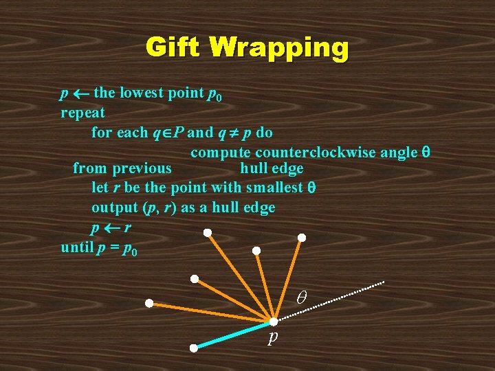 Gift Wrapping p the lowest point p 0 repeat for each q P and