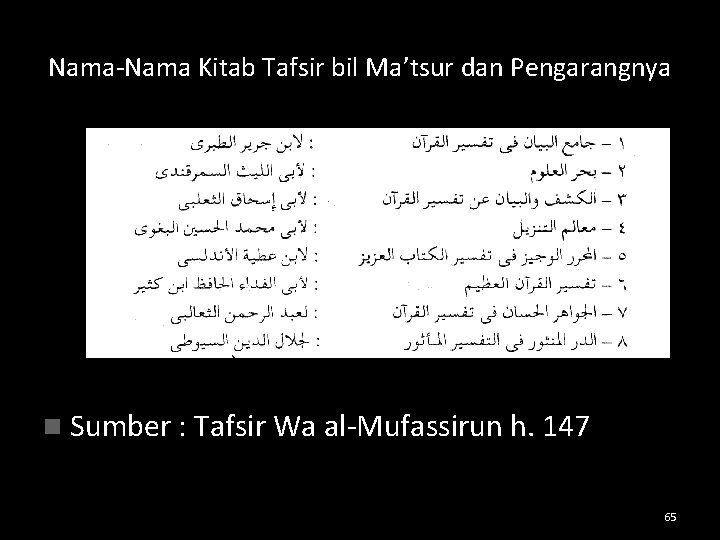 Nama-Nama Kitab Tafsir bil Ma’tsur dan Pengarangnya n Sumber : Tafsir Wa al-Mufassirun h.