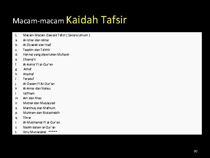 Macam-macam Kaidah Tafsir 1. a. b. c. d. e. f. g. h. i. j.