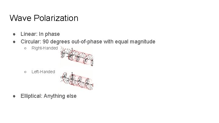 Wave Polarization ● Linear: In phase ● Circular: 90 degrees out-of-phase with equal magnitude