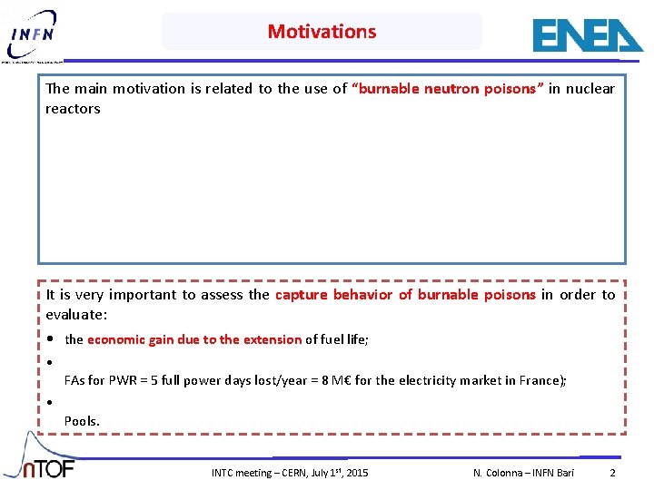 Motivations The main motivation is related to the use of “burnable neutron poisons” in