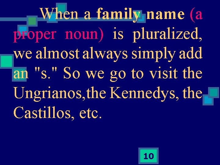  When a family name (a proper noun) is pluralized, we almost always simply