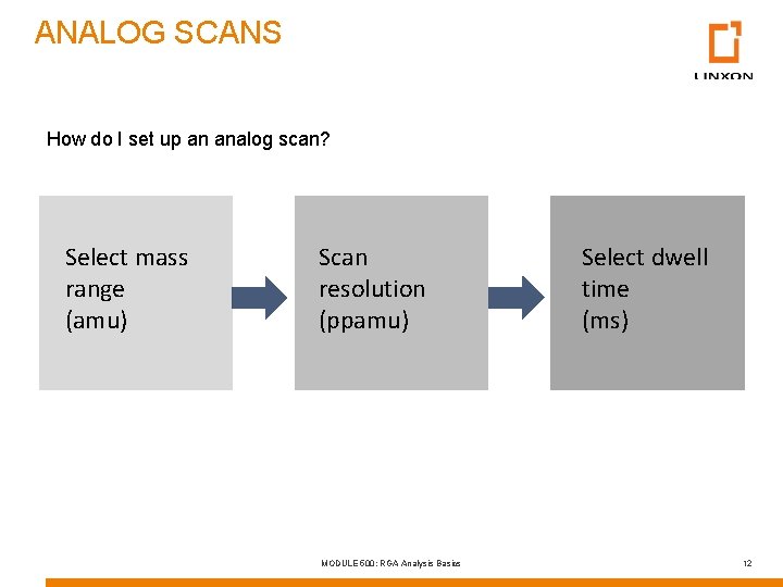 ANALOG SCANS How do I set up an analog scan? Select mass range (amu)