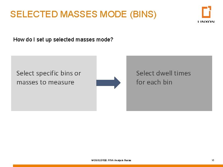 SELECTED MASSES MODE (BINS) How do I set up selected masses mode? Select specific
