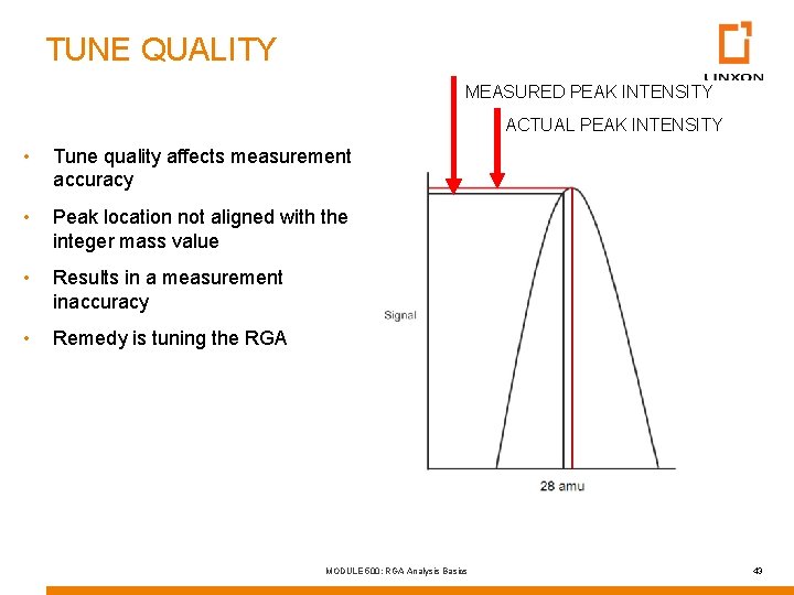 TUNE QUALITY MEASURED PEAK INTENSITY ACTUAL PEAK INTENSITY • Tune quality affects measurement accuracy