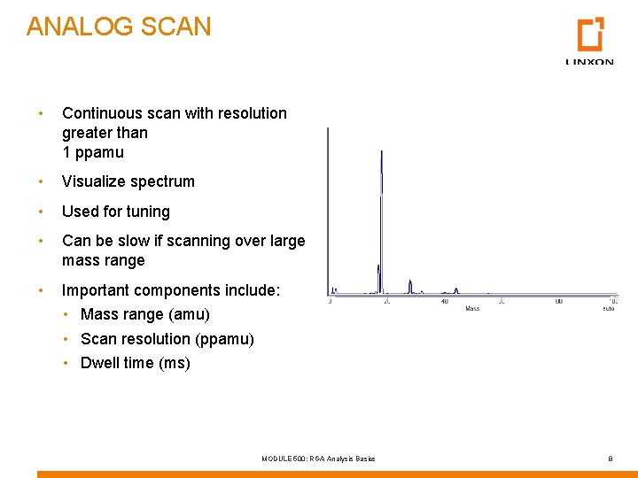 ANALOG SCAN • Continuous scan with resolution greater than 1 ppamu • Visualize spectrum