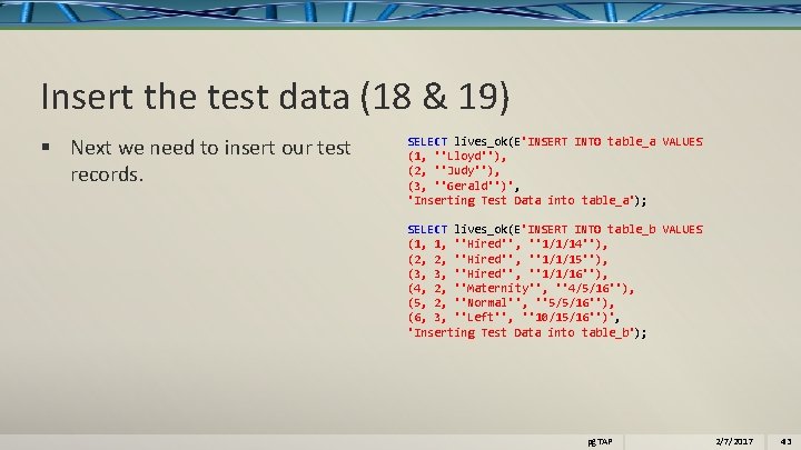 Using pg Tap to unit test your functions