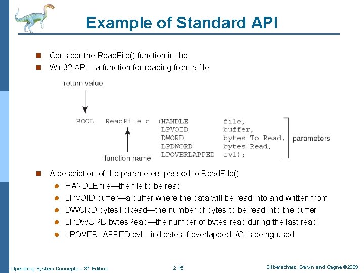 Example of Standard API n Consider the Read. File() function in the n Win Example of Standard API n Consider the Read. File() function in the n Win