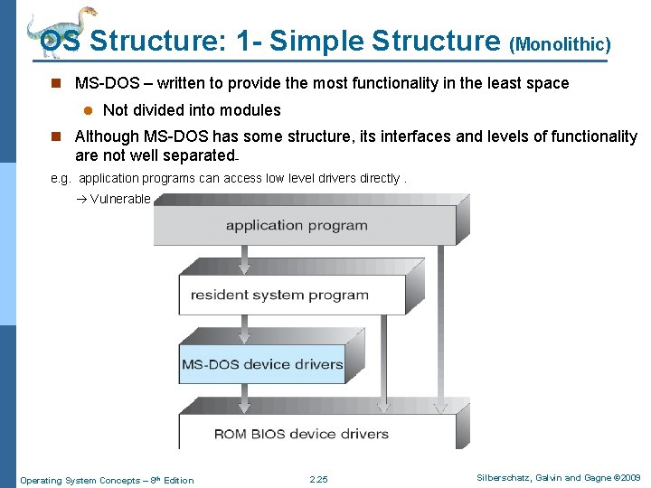 OS Structure: 1 - Simple Structure (Monolithic) n MS-DOS – written to provide the OS Structure: 1 - Simple Structure (Monolithic) n MS-DOS – written to provide the