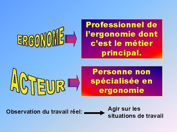 Professionnel de l’ergonomie dont c’est le métier principal. Personne non spécialisée en ergonomie Observation Professionnel de l’ergonomie dont c’est le métier principal. Personne non spécialisée en ergonomie Observation