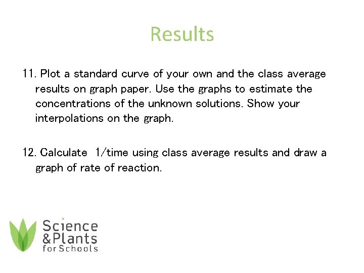 Results 11. Plot a standard curve of your own and the class average results