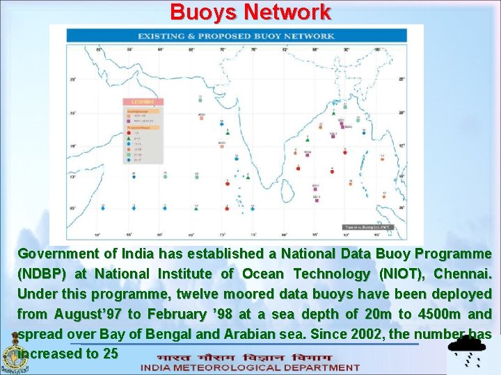 Buoys Network Government of India has established a National Data Buoy Programme (NDBP) at