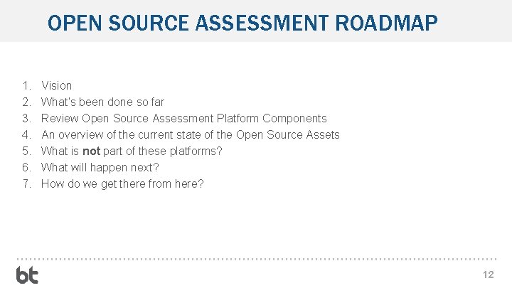 OPEN SOURCE ASSESSMENT ROADMAP 1. 2. 3. 4. 5. 6. 7. Vision What’s been