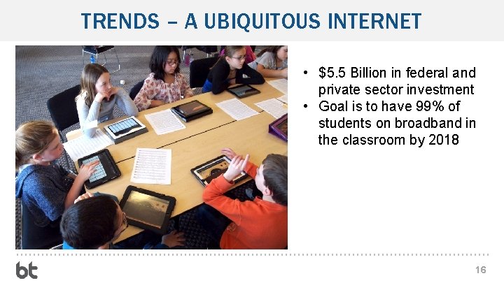 TRENDS – A UBIQUITOUS INTERNET • $5. 5 Billion in federal and private sector