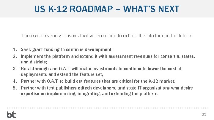 US K-12 ROADMAP – WHAT’S NEXT There a variety of ways that we are