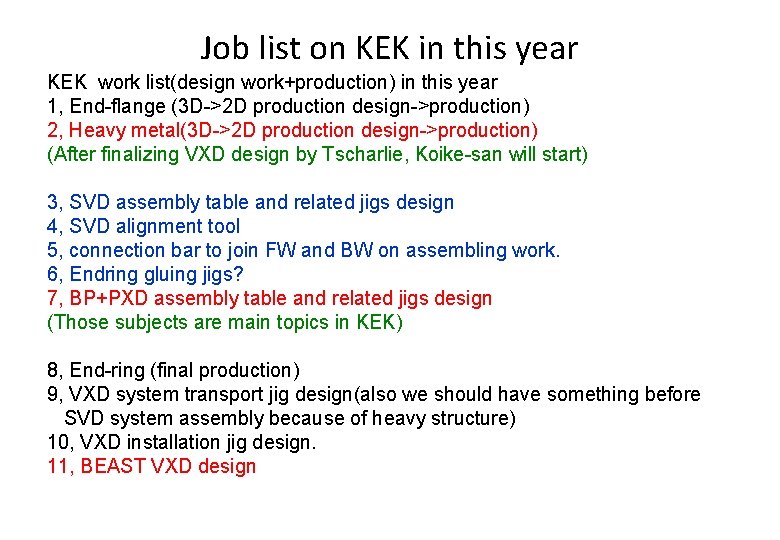 Job list on KEK in this year KEK work list(design work+production) in this year