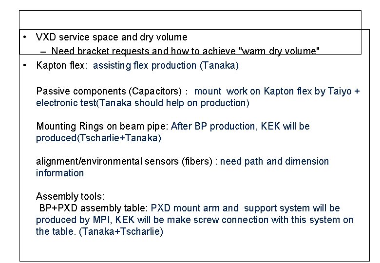  • VXD service space and dry volume – Need bracket requests and how