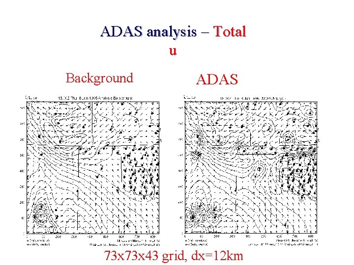 ADAS analysis – Total u Background ADAS 73 x 43 grid, dx=12 km ADAS analysis – Total u Background ADAS 73 x 43 grid, dx=12 km