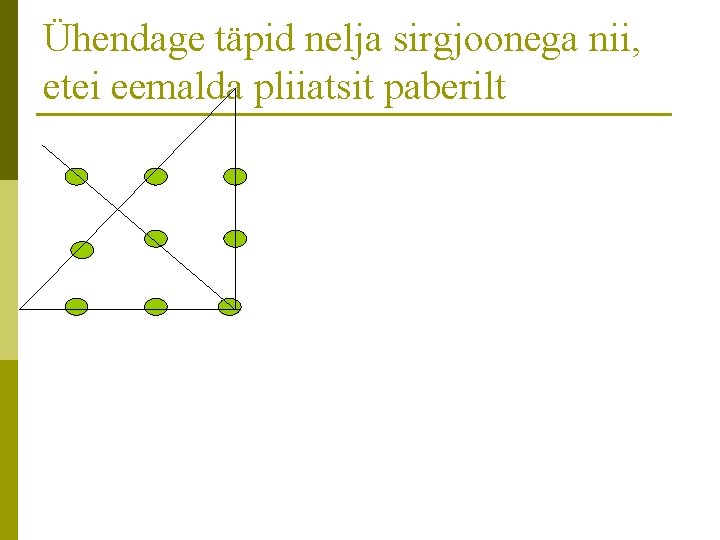 Ühendage täpid nelja sirgjoonega nii, etei eemalda pliiatsit paberilt 