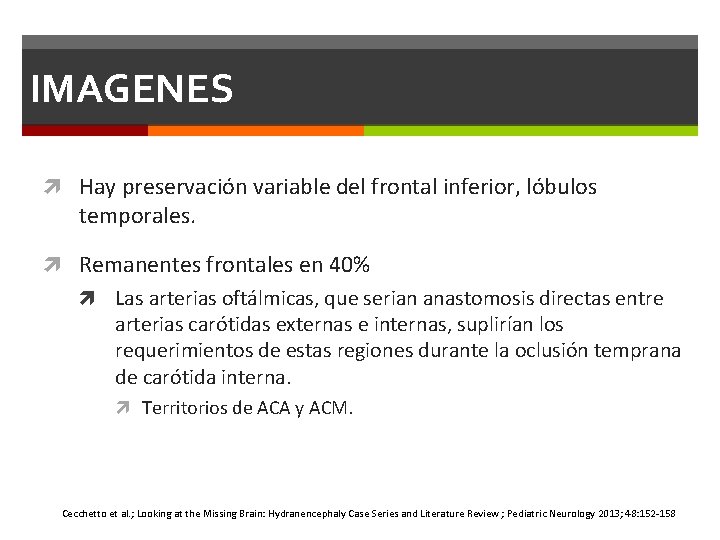 IMAGENES Hay preservación variable del frontal inferior, lóbulos temporales. Remanentes frontales en 40% Las IMAGENES Hay preservación variable del frontal inferior, lóbulos temporales. Remanentes frontales en 40% Las
