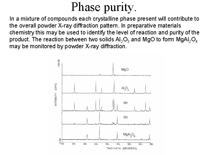Phase purity. In a mixture of compounds each crystalline phase present will contribute to