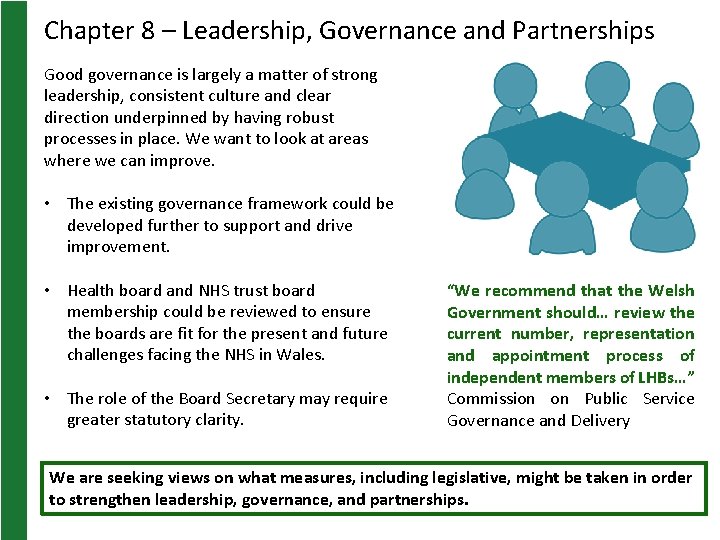 Chapter 8 – Leadership, Governance and Partnerships Good governance is largely a matter of