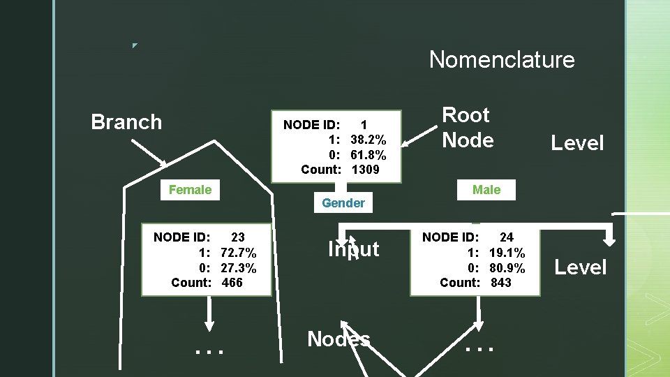 ◤ Nomenclature Branch NODE ID: 1 1: 38. 2% 0: 61. 8% Count: 1309