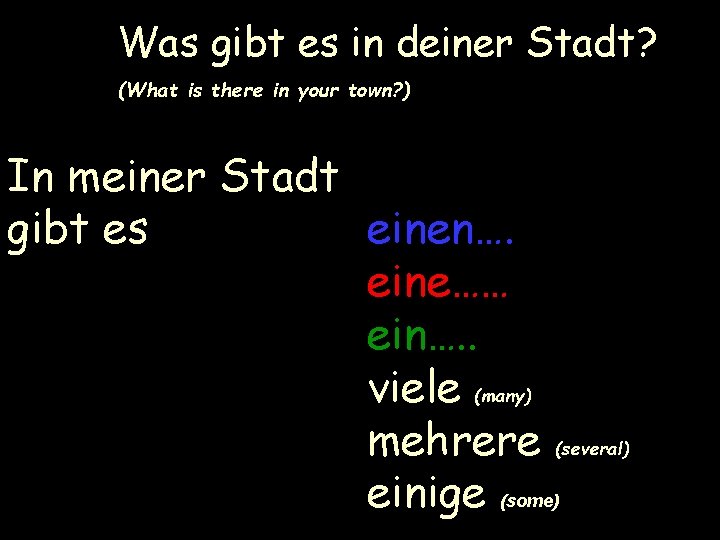Was gibt es in deiner Stadt? (What is there in your town? ) In