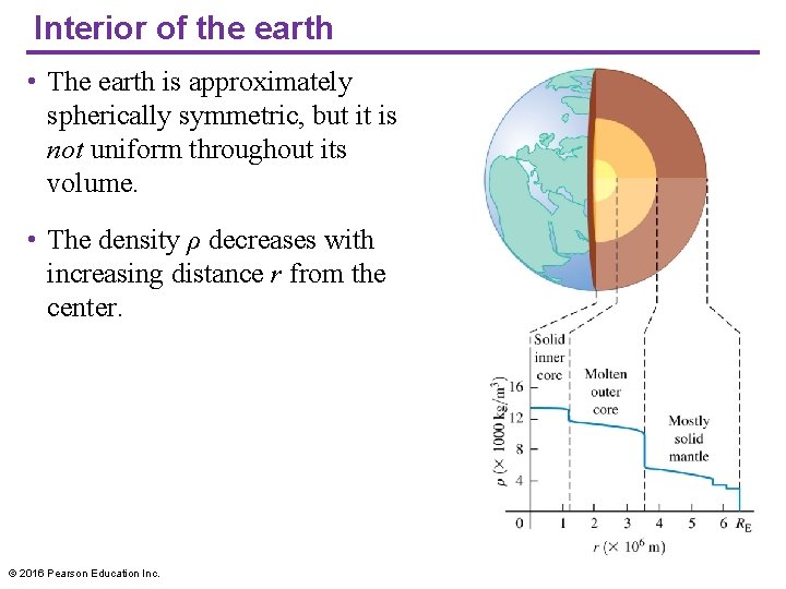 Interior of the earth • The earth is approximately spherically symmetric, but it is